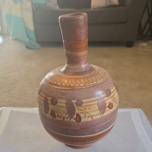 Hand-Painted Terra Cotta Decorative Vase - Brown & Tan